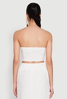 Womens Pinstripe Button Front Strapless Top, White, Size L