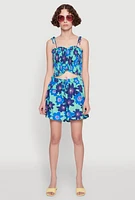 Womens Floral Print Tie Strap Sweetheart Neckline Cami, Blue, Size XL