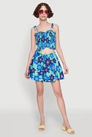 Womens Trendy Gauze Knit Smocked Faux Drawstring Shorts, Blue, Size M