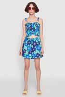 Womens Trendy Gauze Knit Smocked Faux Drawstring Shorts, Blue, Size M
