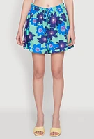 Womens Trendy Gauze Knit Smocked Faux Drawstring Shorts, Blue, Size M