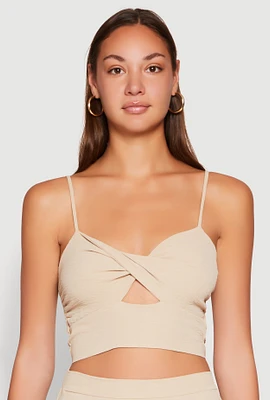 Womens Airy Twist Front Crop Top, Beige, Size XL