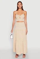 Womens Airy Twist Front Crop Top, Beige, Size L