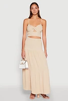 Womens Airy Twist Front Crop Top, Beige, Size L