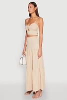 Womens Airy Twist Front Crop Top, Beige, Size L