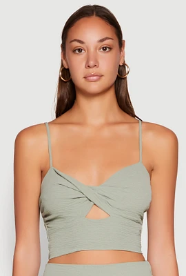 Womens Airy Twist Front Crop Top, Green, Size S