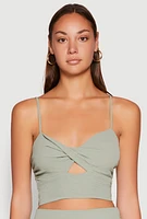 Womens Airy Twist Front Crop Top, Green, Size S