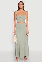 Womens Airy Twist Front Crop Top, Green, Size S