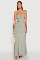 Womens Airy Twist Front Crop Top, Green, Size S