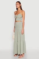 Womens Airy Twist Front Crop Top, Green, Size S