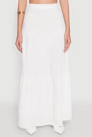 Womens Airy Tiered Maxi Skirt, White,