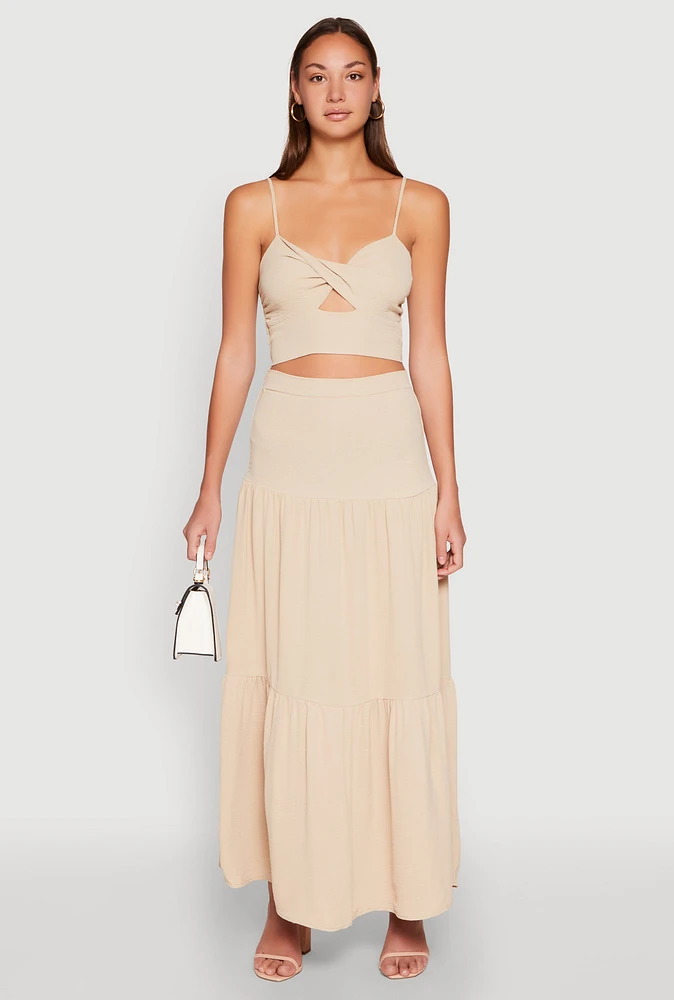 Womens Airy Tiered Maxi Skirt, White, Size M