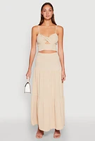 Womens Airy Tiered Maxi Skirt, White, Size M