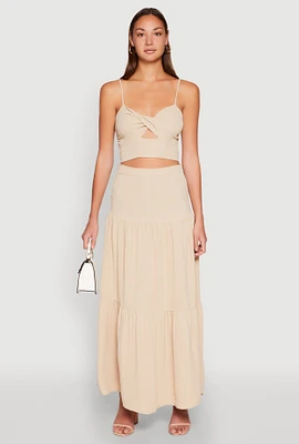 Womens Airy Tiered Maxi Skirt, White, Size XL