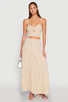 Womens Airy Tiered Maxi Skirt, White, Size M