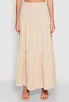 Womens Airy Tiered Maxi Skirt, White, Size M