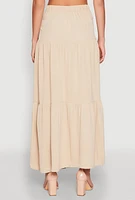 Womens Airy Tiered Maxi Skirt, White, Size M