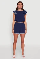 Womens Trendy Crepe Knit High Waisted Shorts with Scalloped Contrast Trim,