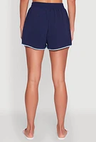 Womens Trendy Crepe Knit High Waisted Shorts with Scalloped Contrast Trim,