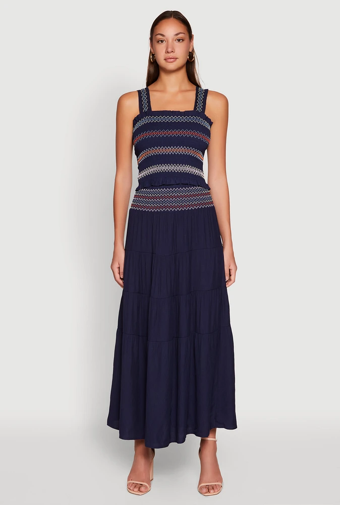 Womens Chevron Smocked Trim Tiered Skirt, S