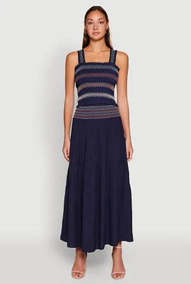 Womens Chevron Smocked Trim Tiered Skirt, S