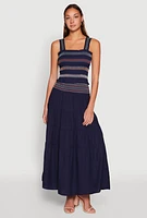 Womens Chevron Smocked Trim Tiered Skirt, S