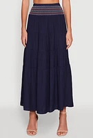 Womens Chevron Smocked Trim Tiered Skirt, S