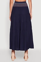 Womens Chevron Smocked Trim Tiered Skirt, S