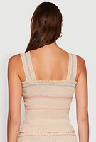 Womens Chevron Linen Smocked Tank Top, Beige,