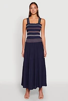 Womens Chevron Linen Smocked Tank Top, Blue, Size M