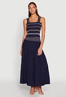 Womens Chevron Linen Smocked Tank Top, Blue, Size M