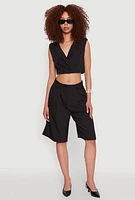 Womens Pinstripe Cropped Blazer Vest, Black, Size L