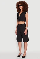 Womens Pinstripe Cropped Blazer Vest, Black, Size L