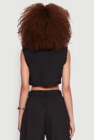 Womens Pinstripe Cropped Blazer Vest, Black, Size L