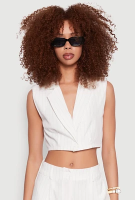 Womens Pinstripe Cropped Blazer Vest, White,