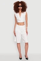 Womens Pinstripe Cropped Blazer Vest, White,