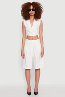 Womens Pinstripe Cropped Blazer Vest, White,