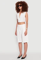 Womens Pinstripe Cropped Blazer Vest, White,