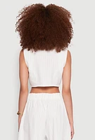 Womens Pinstripe Cropped Blazer Vest, White,