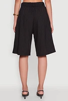 Womens Pinstripe Pleated Bermuda Shorts, Black, Size M