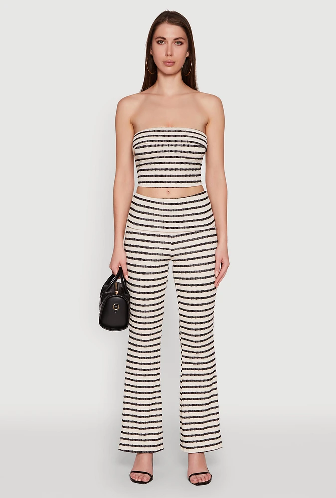 Womens Stylish Foldover Striped Flare Leg Casual Pants, Multi, Size S