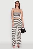Womens Stylish Foldover Striped Flare Leg Casual Pants, Multi, Size S