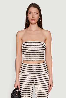 Womens Striped Foldover Tube Top with Cropped Hem, Multi, Size M