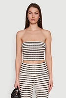 Womens Striped Foldover Tube Top with Cropped Hem, Multi, Size M