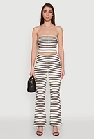 Womens Striped Foldover Tube Top with Cropped Hem, Multi, Size M