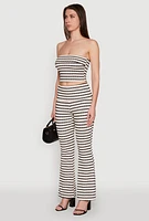 Womens Striped Foldover Tube Top with Cropped Hem, Multi, Size M