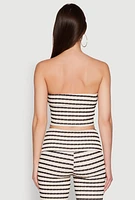 Womens Striped Foldover Tube Top with Cropped Hem, Multi, Size M