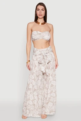 Womens Airy Tie Front Tiered Leg Palazzo Pants, L