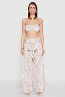Womens Airy Tie Front Tiered Leg Palazzo Pants, L