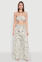 Womens Airy Tie Front Tiered Leg Palazzo Pants,